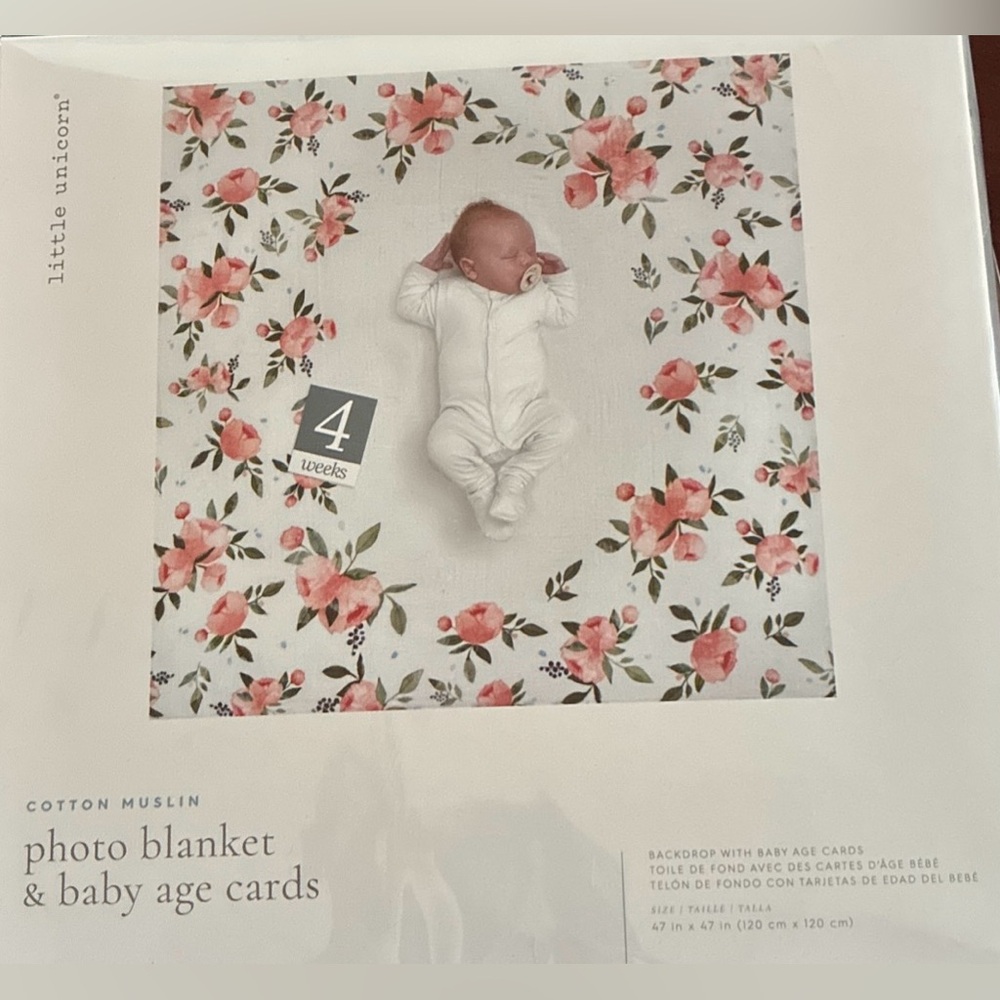 Floral Cotton Muslin Photo Blanket & Baby Age Cards NEW!